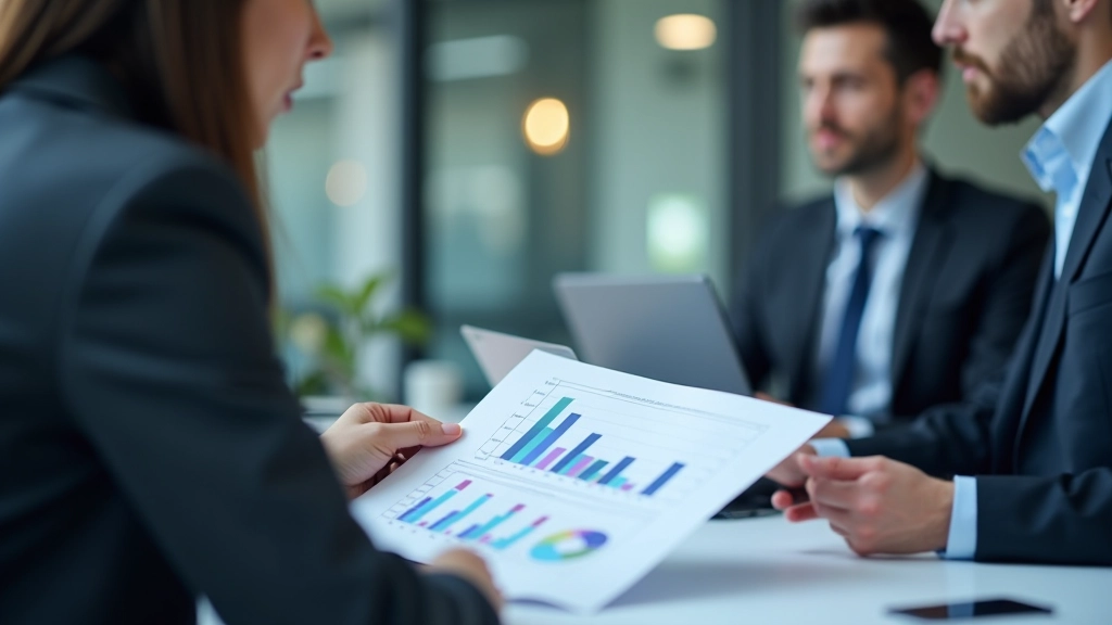 Geschäftsleute analysieren Diagramme und Daten in modernem Büro