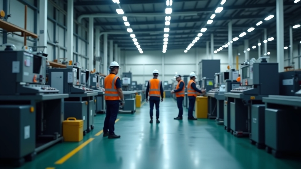 Mittelständische Produktionsstätte mit modernen Maschinen und Arbeitern in Werkstatt