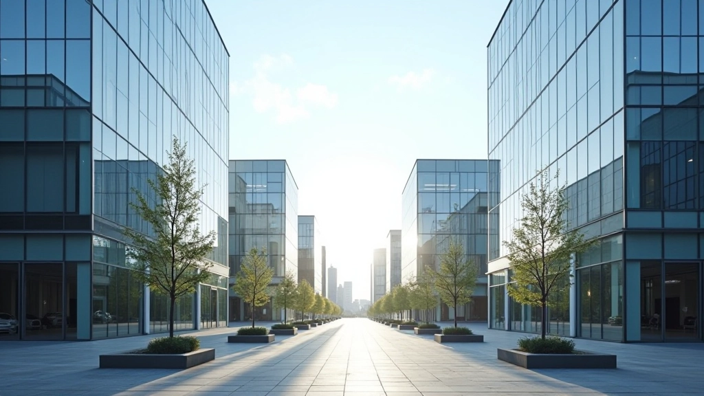 Deutsche Geschäftsviertel mit modernen Unternehmensgebäuden und professionellem Ambiente